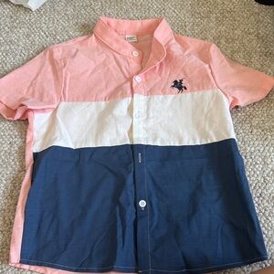SHEIN Pink, White & Navy Colorblock Button-Down Shirt